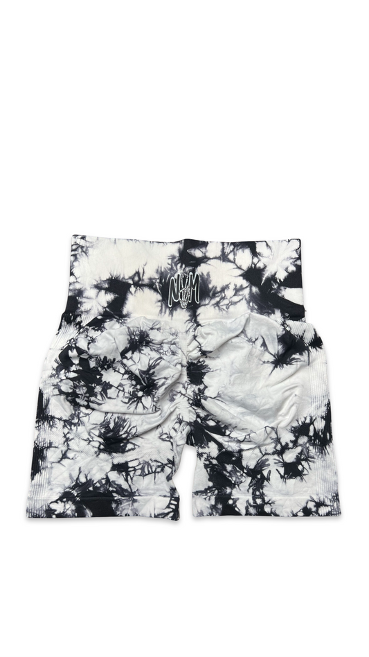 (Szn2) White and black tie dye shorts