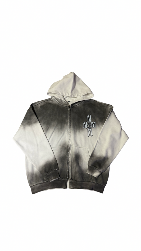 (Szn4) grey and white zip up hoodie