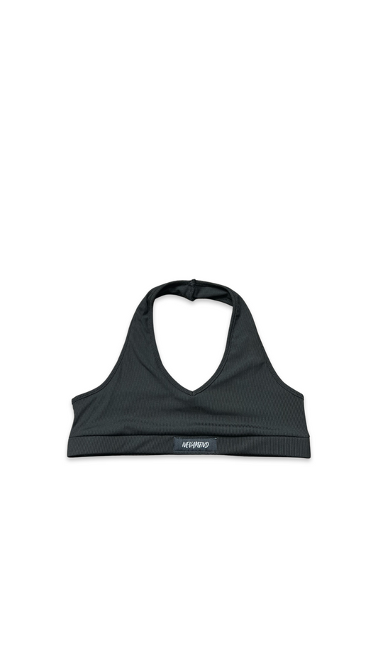 (Szn1) Black ribbed halter sport bra (small women & youth).