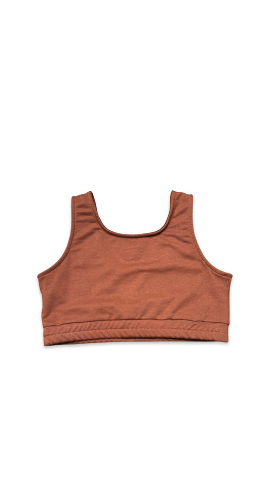 (Szn1) Cream brown women yoga top (small women & youth).