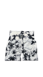 (Szn2) White and black tie dye shorts.