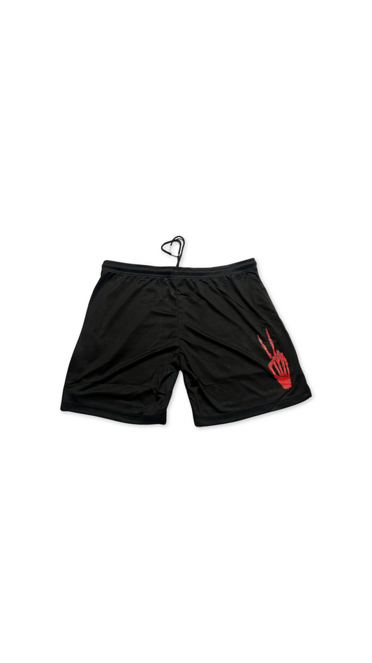 (Szn2) Black and red gym shorts.