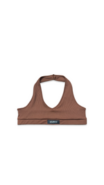 (Szn1) brown halter sport bra (small women & youth).