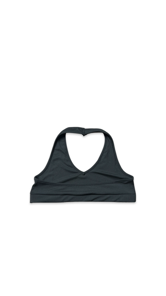 (Szn1) Black ribbed halter sport bra (small women & youth).