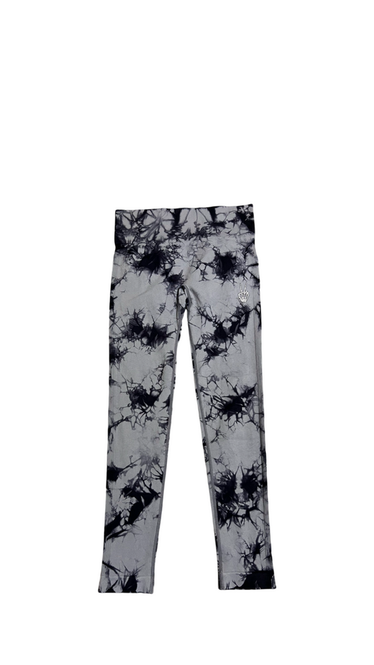 (Szn2) Black and smoke grey tie dye leggings.