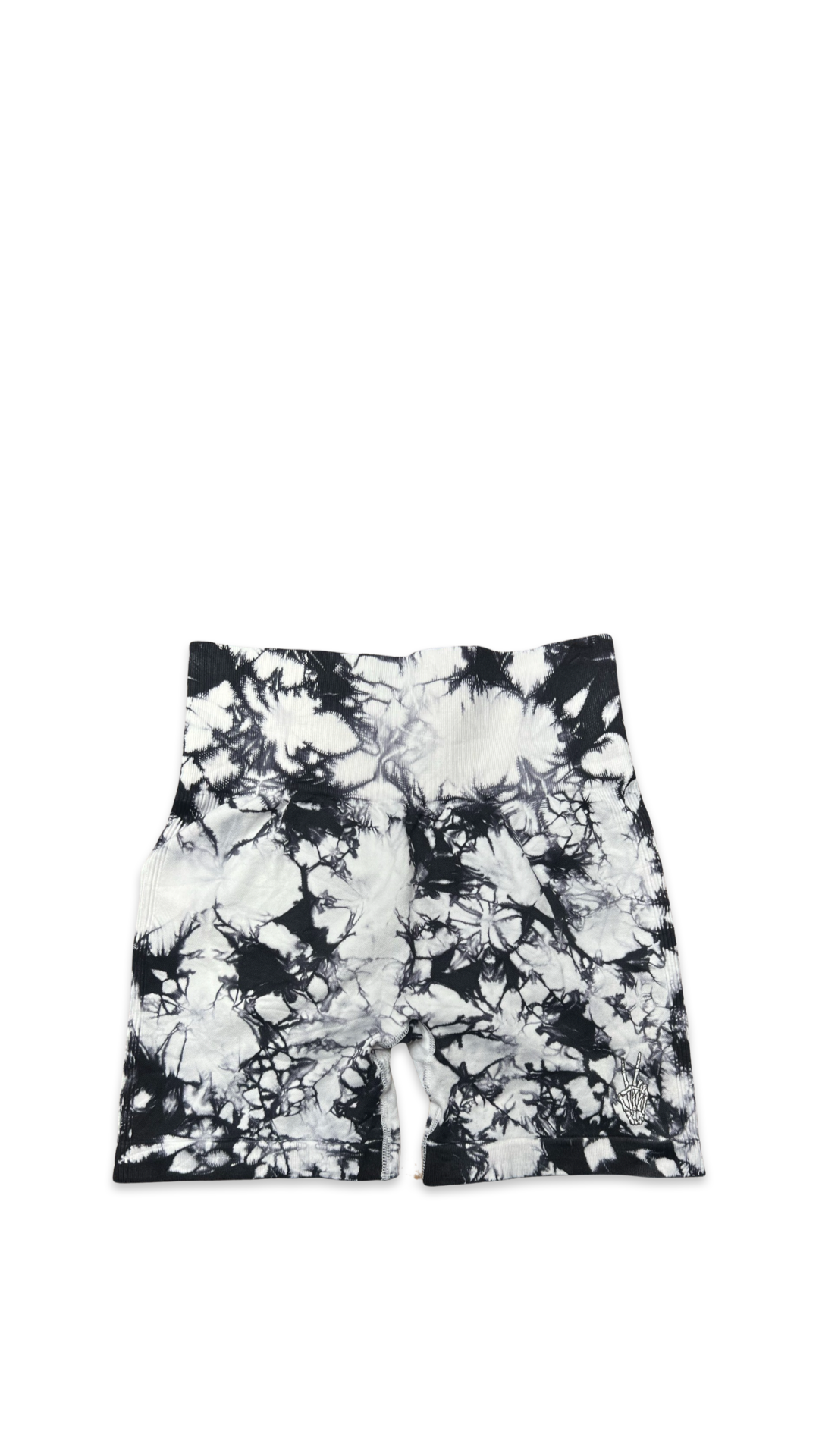 (Szn2) White and black tie dye shorts.