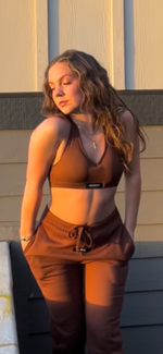 (Szn1) brown halter sport bra (small women & youth).