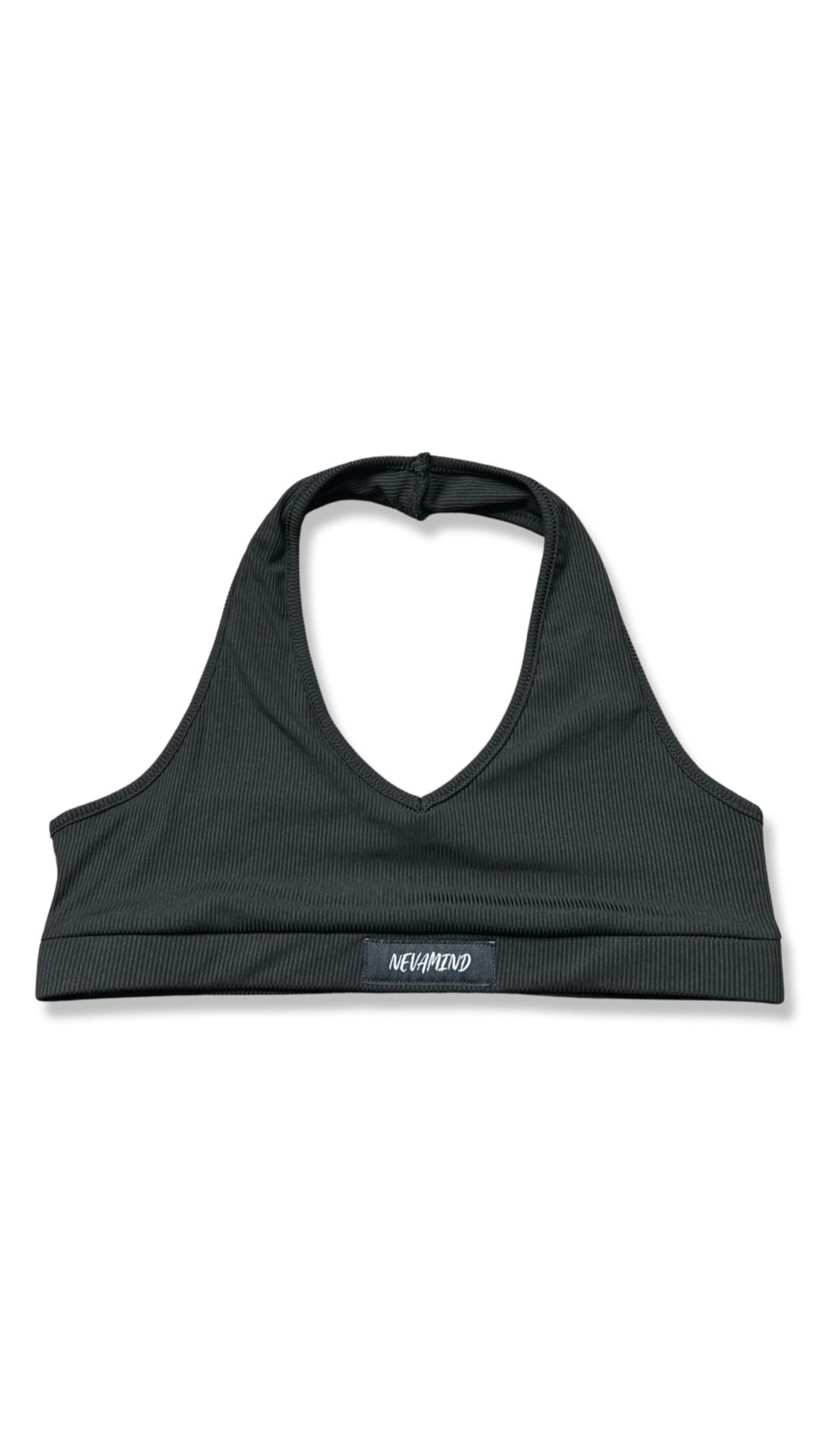 Szn1) (Black ribbed) halter sport bra (small women & youth) – NVM/Nevamind